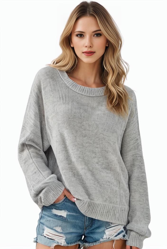 plus size casual sweater women s plus solid long sleeve round neck slight stretch loose sweater 133733