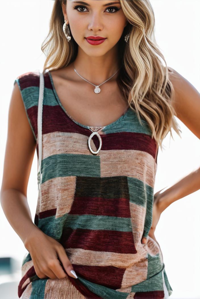 plus size casual tank top women s plus patchwork print medium stretch henley tank top 134096