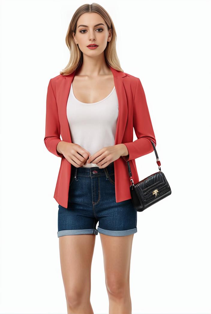 women s solid open front blazer with long sleeves for office wear 124331