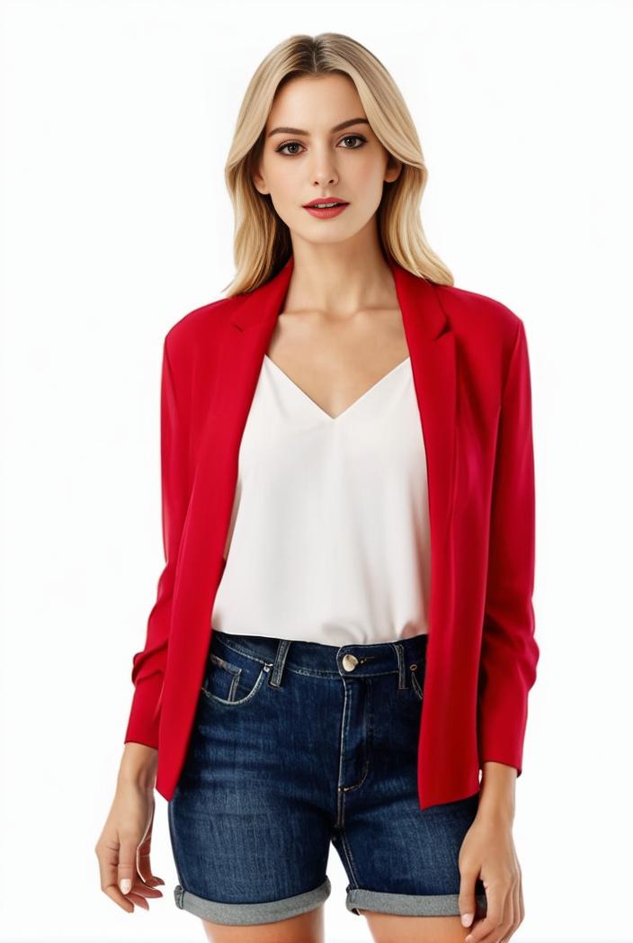 women s solid open front blazer with long sleeves for office wear 124339