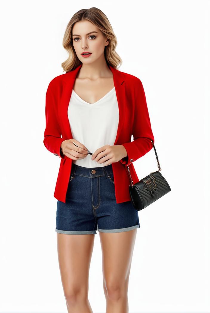 women s solid open front blazer with long sleeves for office wear 124353