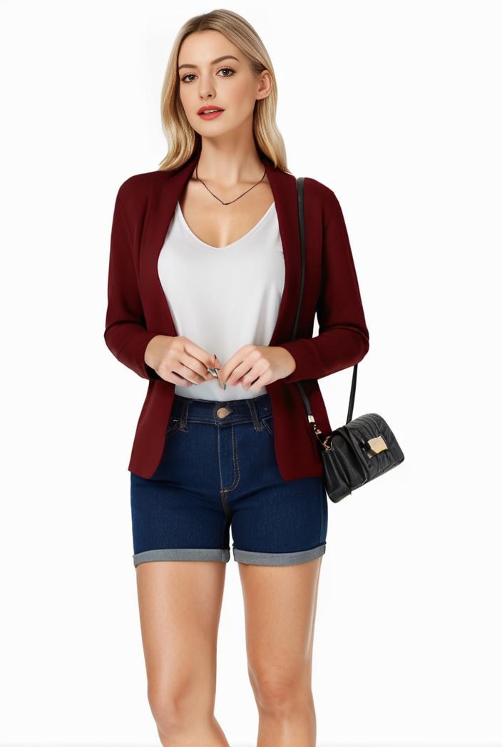 women s solid open front blazer with long sleeves for office wear 124390