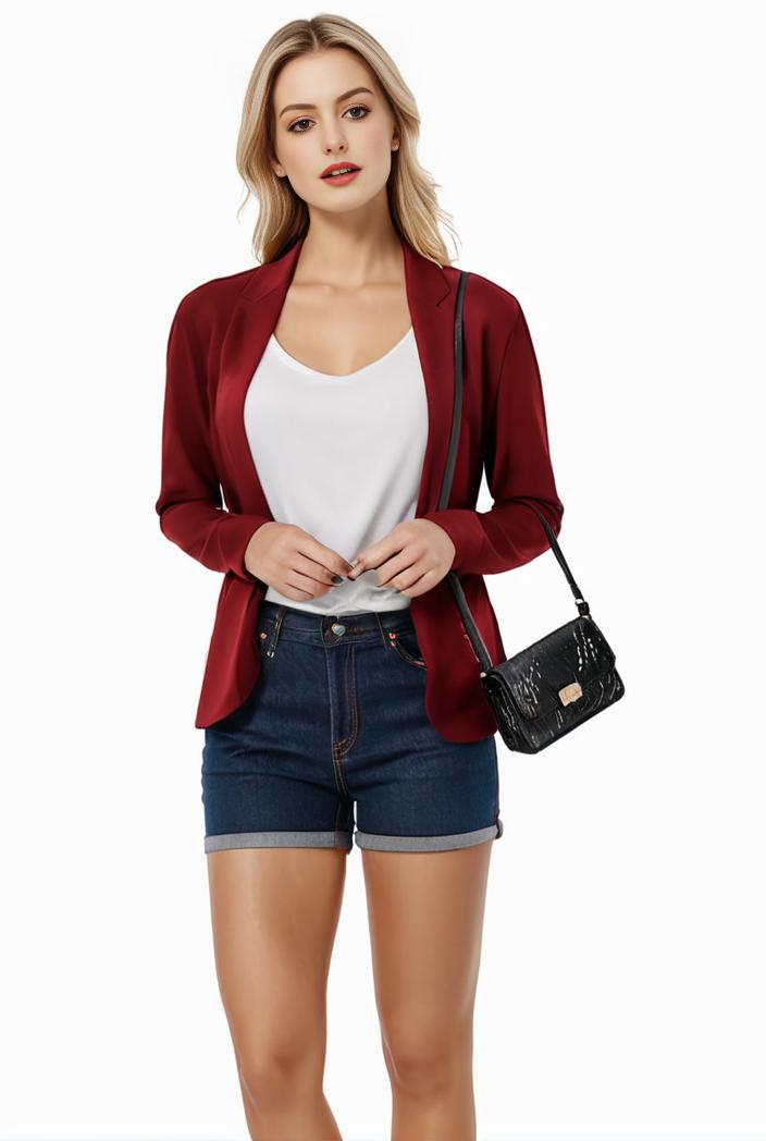 women s solid open front blazer with long sleeves for office wear 124892