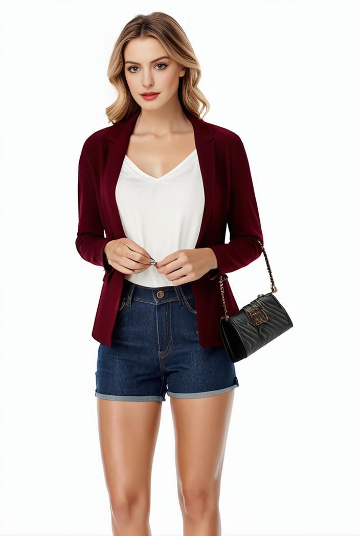 women s solid open front blazer with long sleeves for office wear 124893