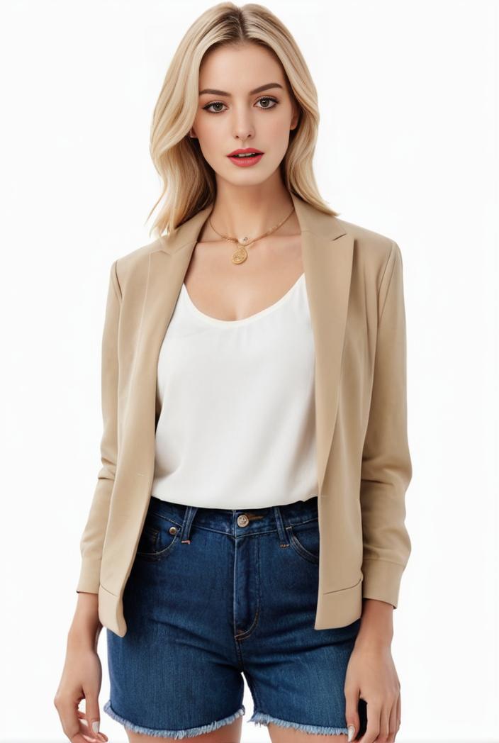women s solid open front blazer with long sleeves for office wear 124409