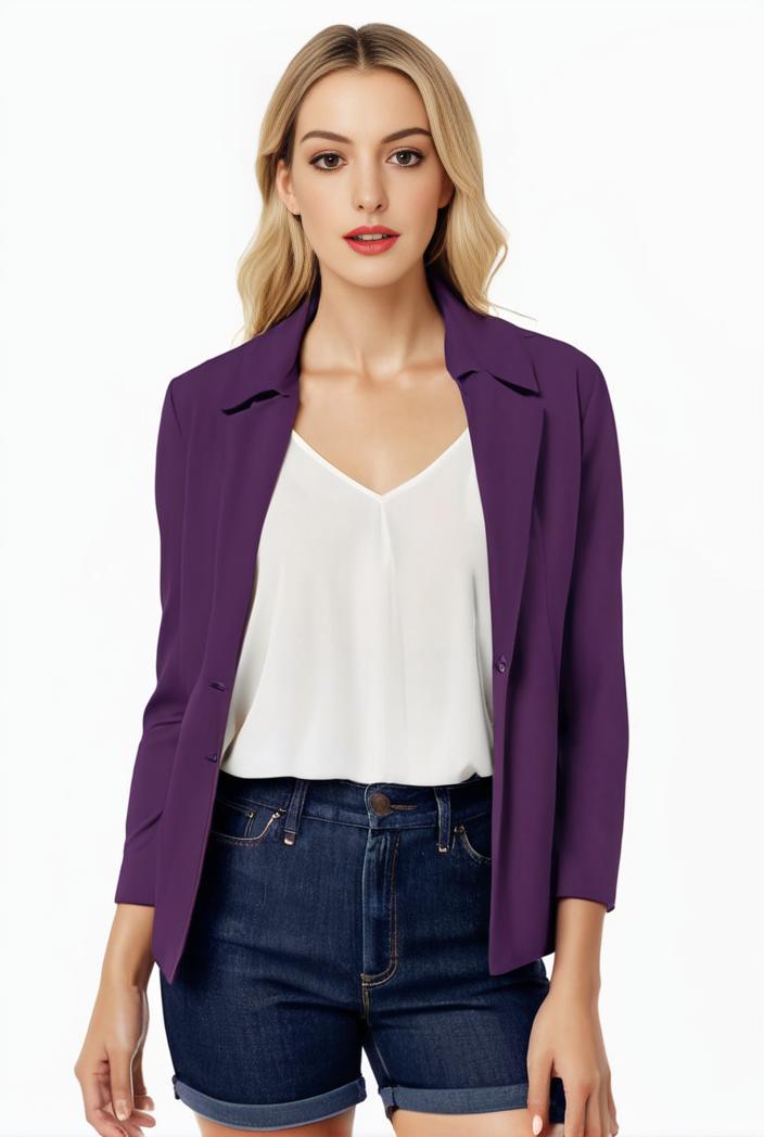 women s solid open front blazer with long sleeves for office wear 124411