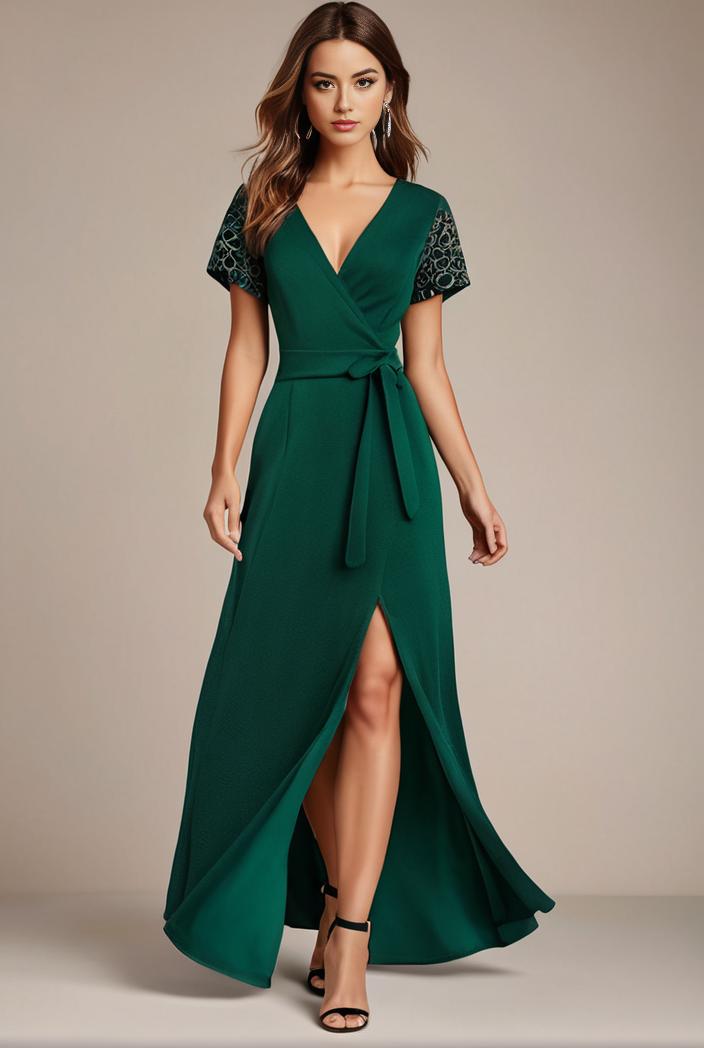 glitter high low front side slit ruffled v neck evening dress 102224