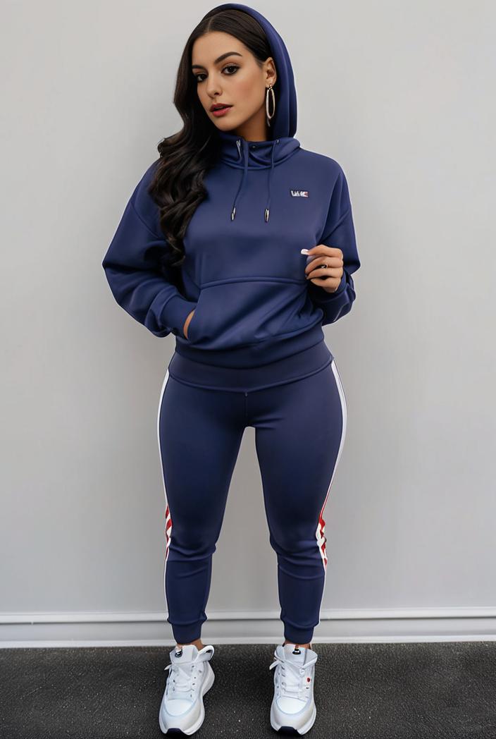 casual drawstring pants and hoodie combo set for women 128723