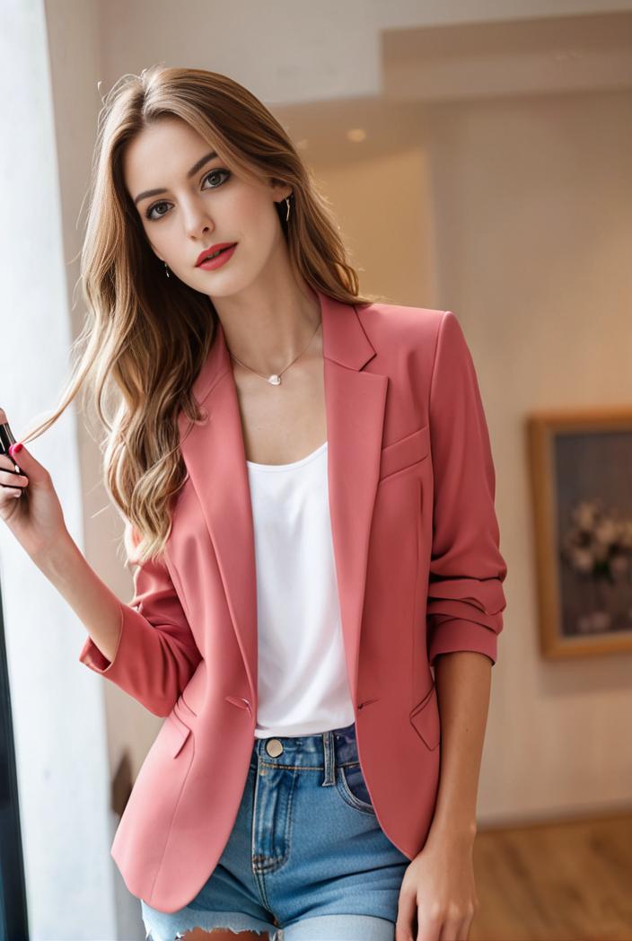 ladies solid button up blazer with long sleeves casual lapel design 142750