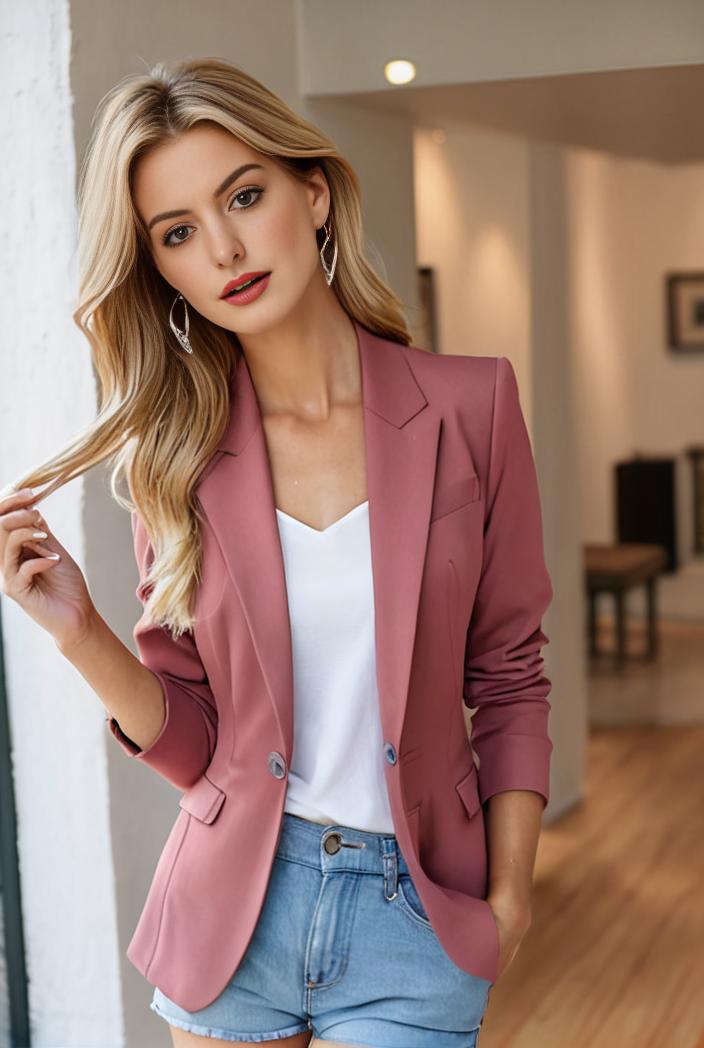 ladies solid button up blazer with long sleeves casual lapel design 142753