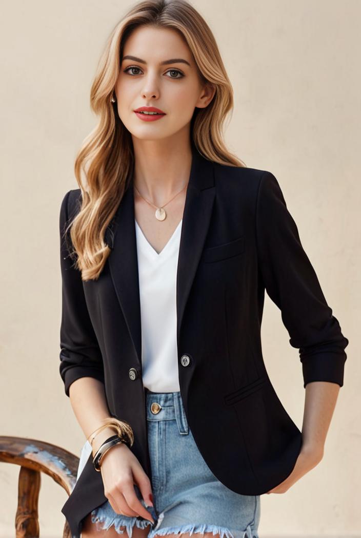 ladies solid button up blazer with long sleeves casual lapel design 142772