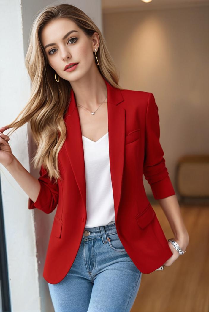 ladies solid button up blazer with long sleeves casual lapel design 142778