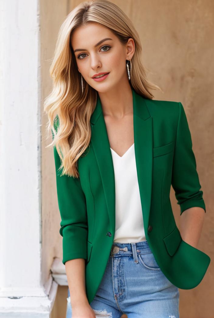 ladies solid button up blazer with long sleeves casual lapel design 142785
