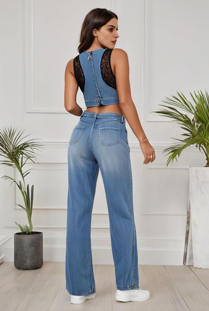 relaxed fit denim jumpsuit with slant pockets non elastic washed denim overalls women s denim apparel 146391