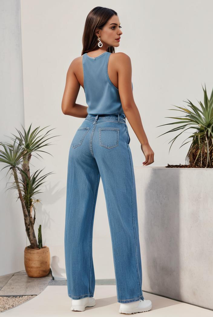 relaxed fit denim jumpsuit with slant pockets non elastic washed denim overalls women s denim apparel 146394