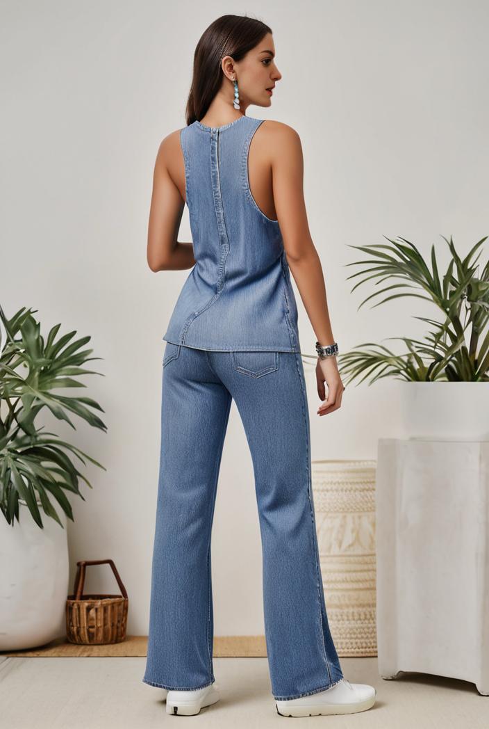 relaxed fit denim jumpsuit with slant pockets non elastic washed denim overalls women s denim apparel 146395