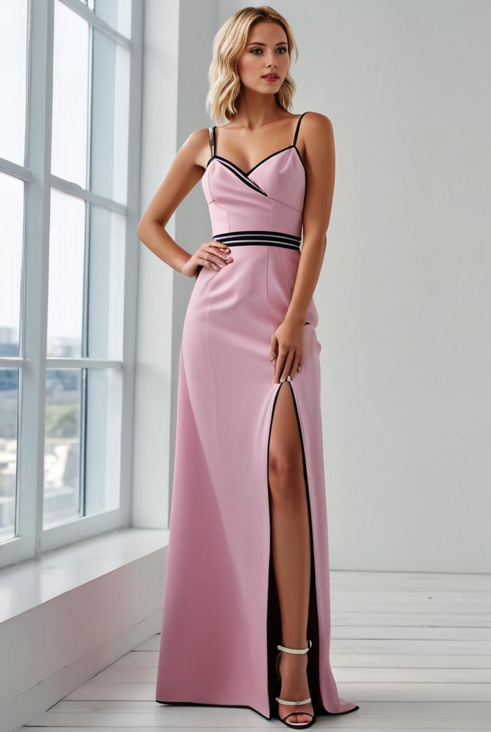 pleated v neck spaghetti strap high slit bridesmaid dress 127120