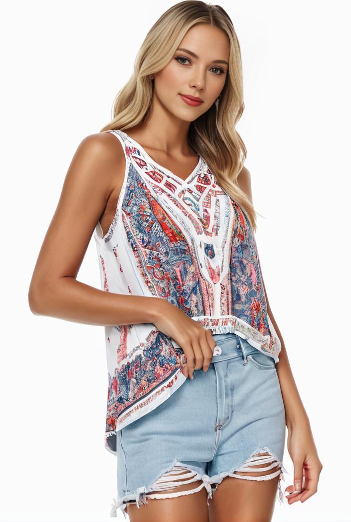 plus size boho tank top women s plus paisley print square neck medium stretch ruched tank top 127254