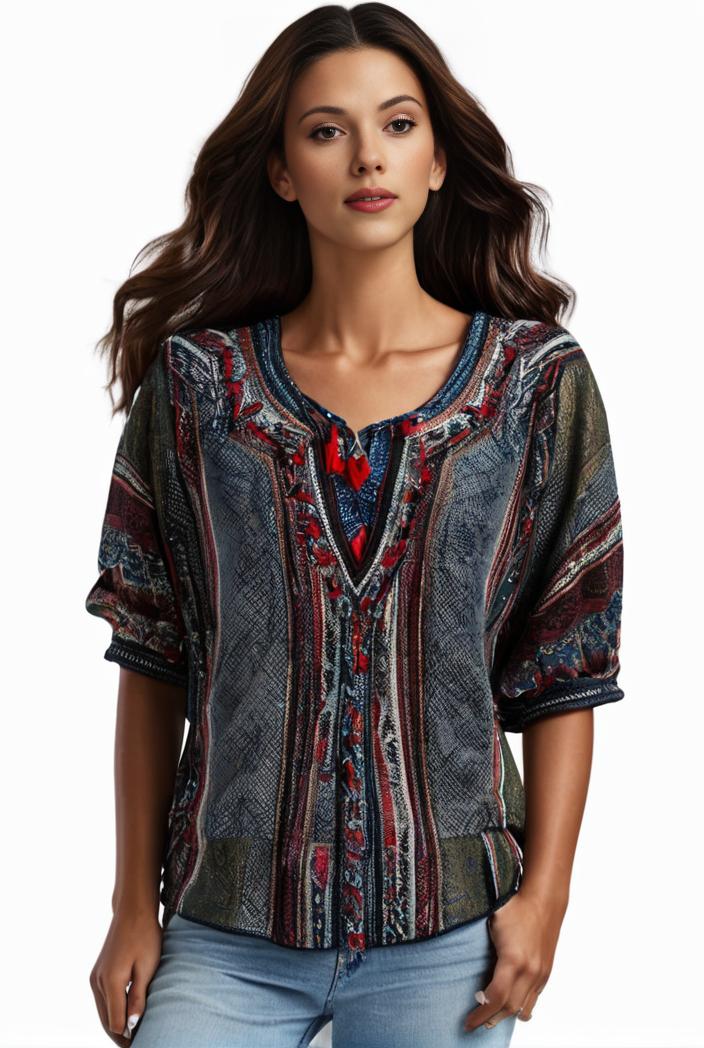 plus size boho top women s plus allover paisley print half sleeve v neck slight stretch top 127294