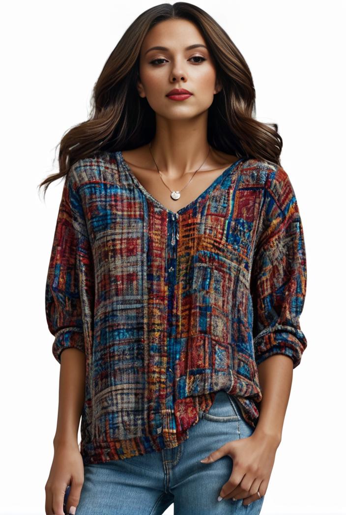plus size boho top women s plus allover paisley print half sleeve v neck slight stretch top 127296
