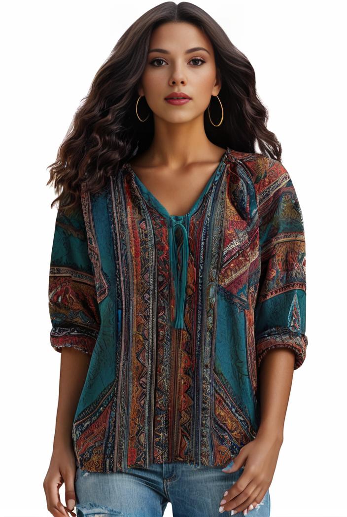 plus size boho top women s plus allover paisley print half sleeve v neck slight stretch top 127299