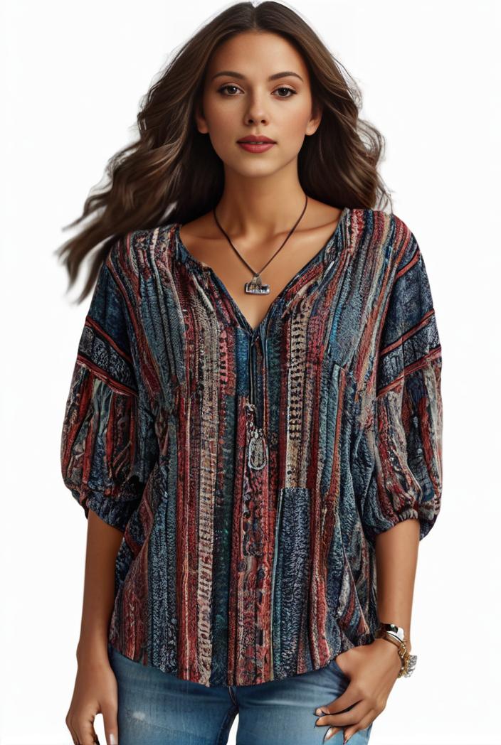 plus size boho top women s plus allover paisley print half sleeve v neck slight stretch top 127300