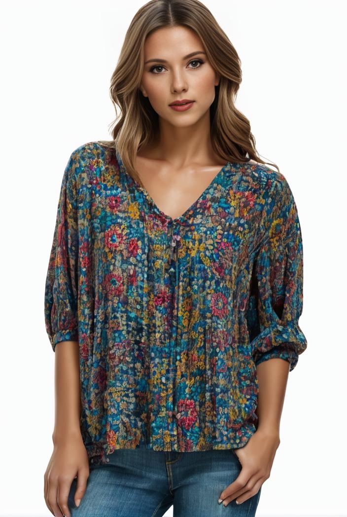 plus size boho top women s plus allover paisley print half sleeve v neck slight stretch top 127304