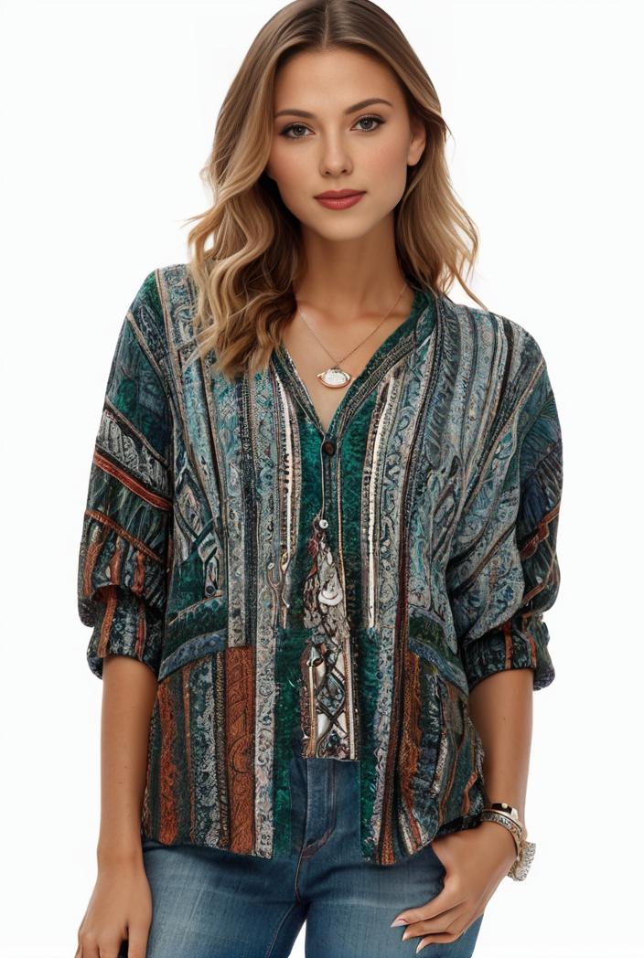 plus size boho top women s plus allover paisley print half sleeve v neck slight stretch top 127308