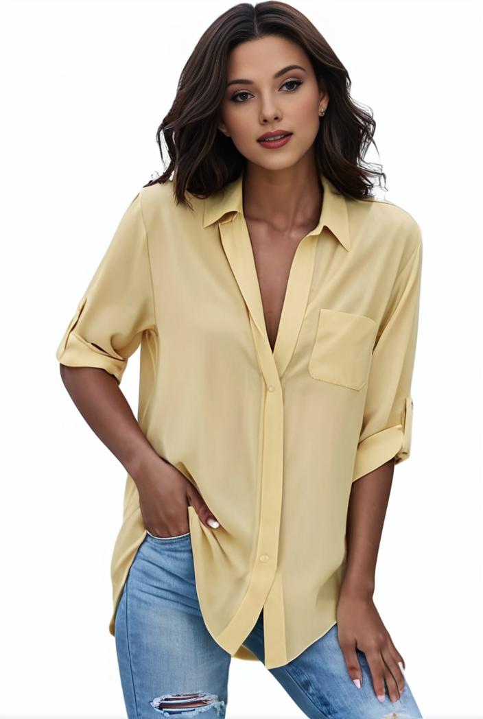 plus size formal shirt women s plus plain long sleeve turn down collar button up workwear shirt 129704