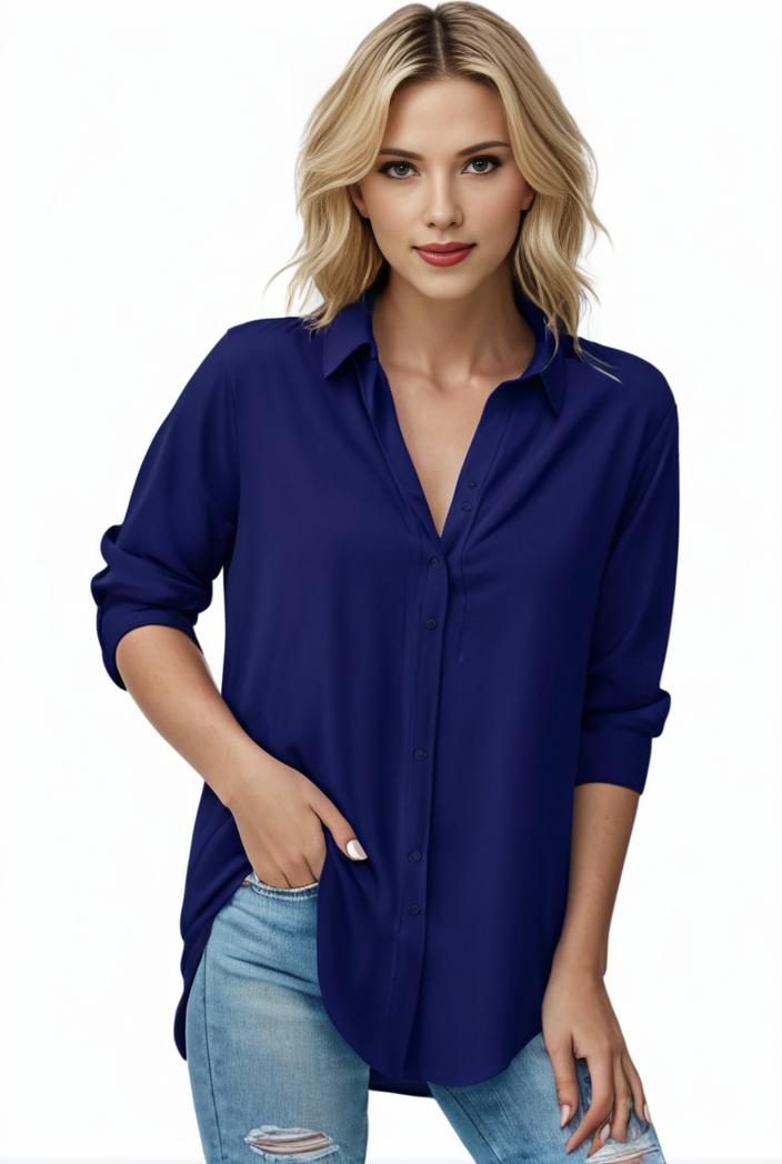 plus size formal shirt women s plus plain long sleeve turn down collar button up workwear shirt 129711