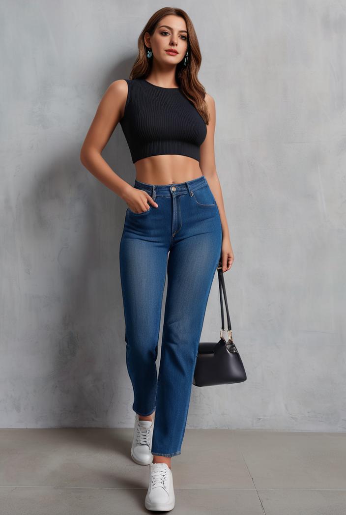 slim fit drawstring denim jeans with elastic waist for women 100527