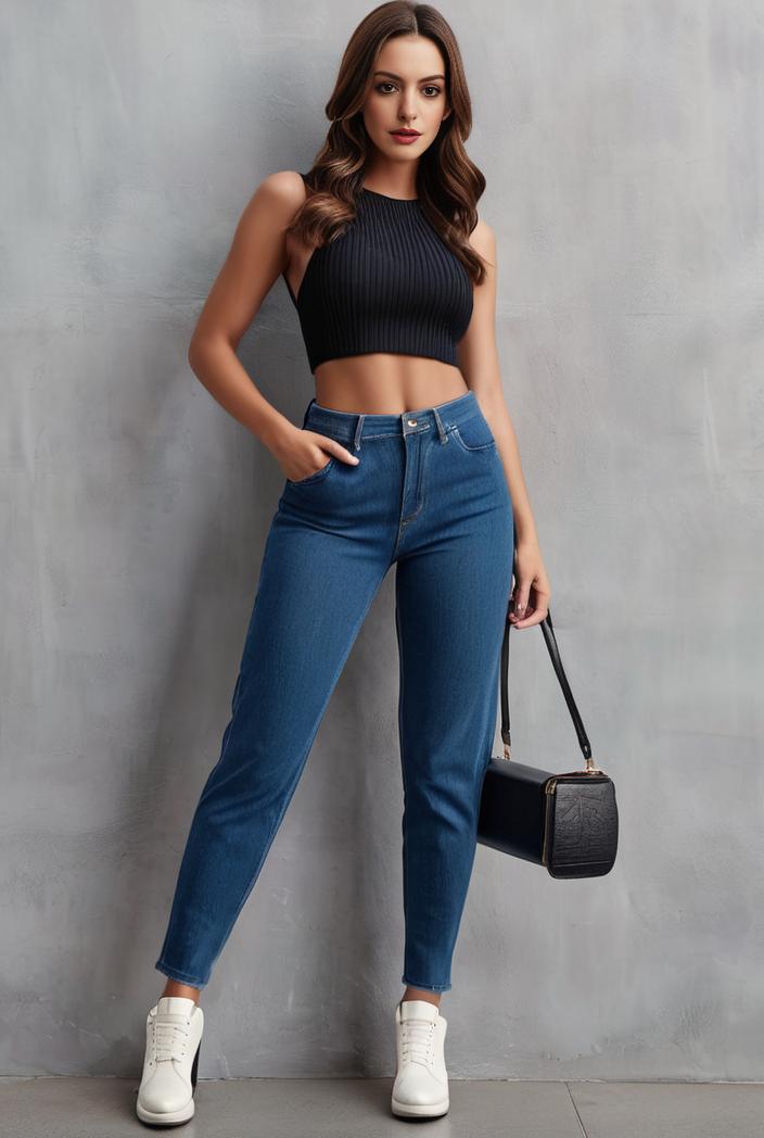 slim fit drawstring denim jeans with elastic waist for women 100535