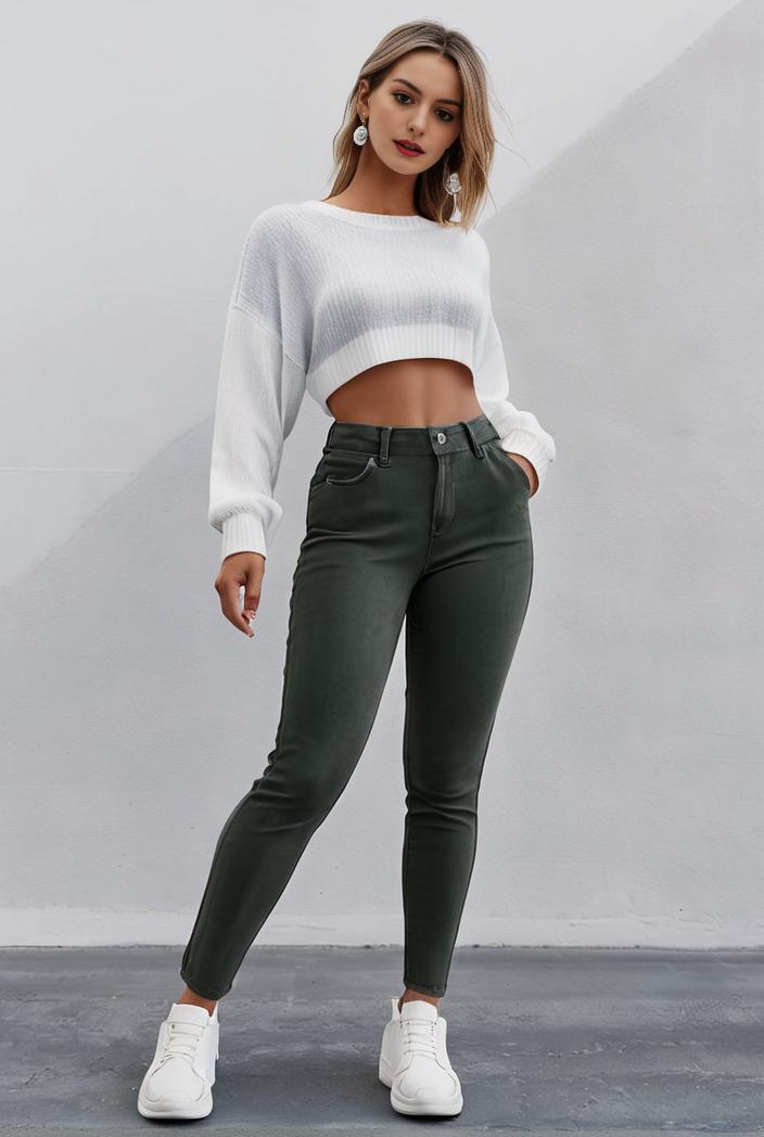 slim fit drawstring denim jeans with elastic waist for women 100543