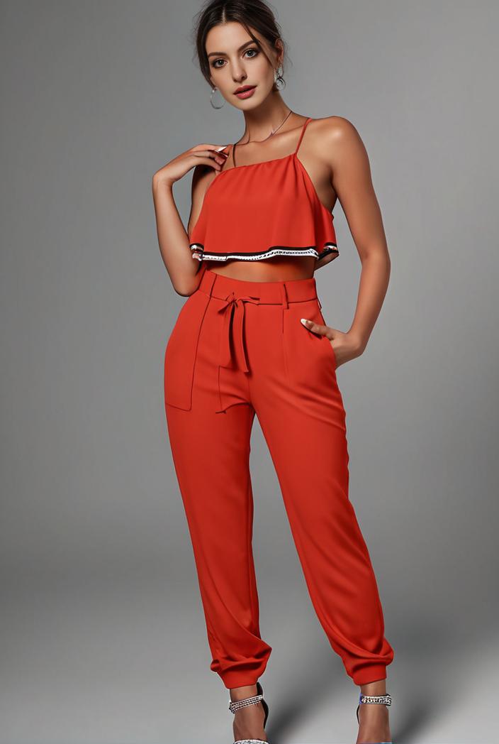 stylish sleeveless jumpsuit with tie waist and flap pockets for women 103068
