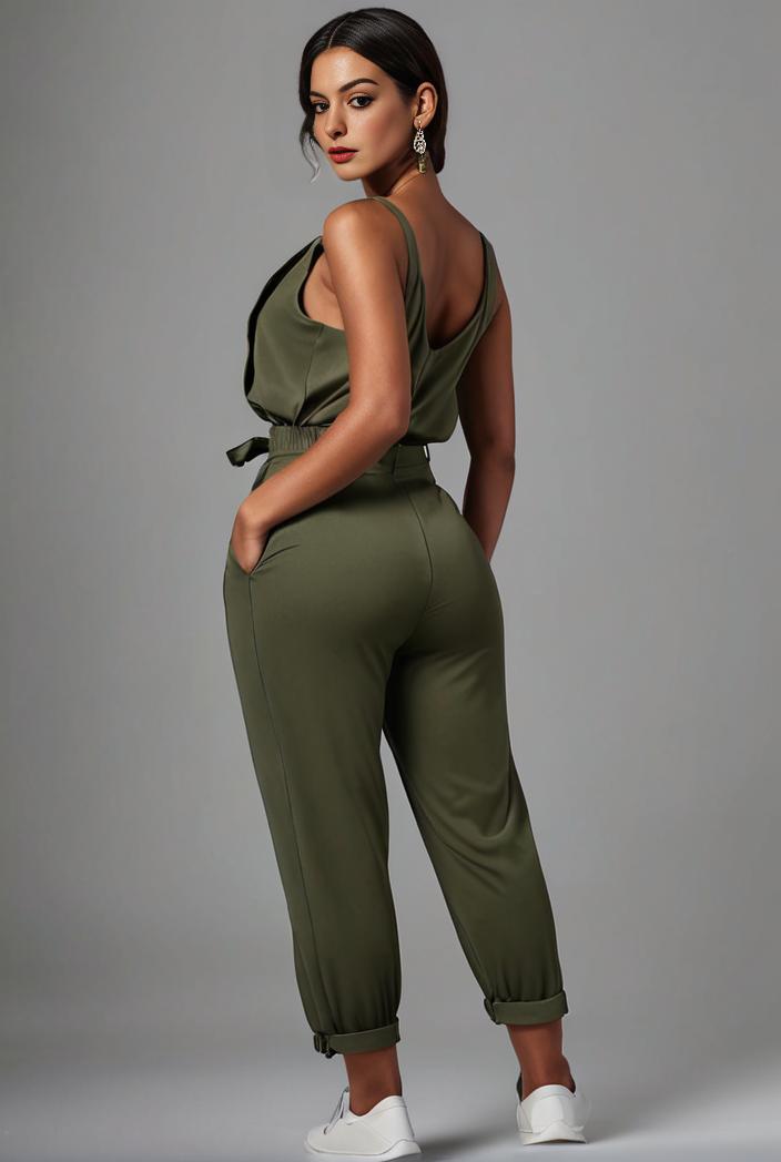 stylish sleeveless jumpsuit with tie waist and flap pockets for women 103094