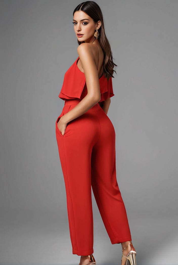 stylish sleeveless jumpsuit with tie waist and flap pockets for women 103115