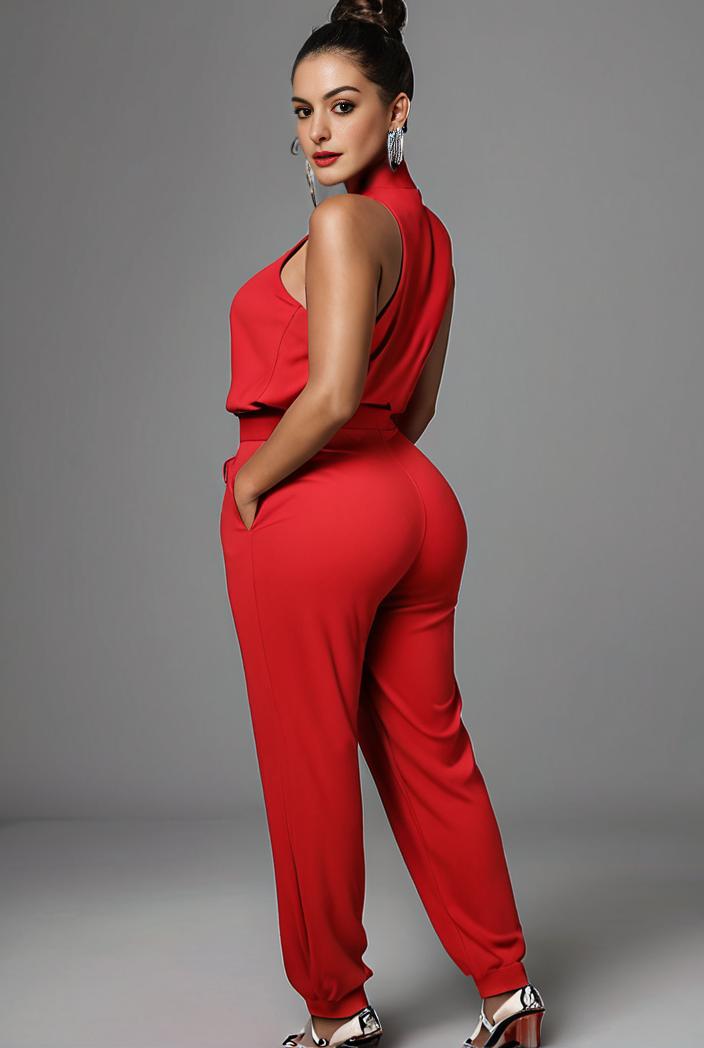 stylish sleeveless jumpsuit with tie waist and flap pockets for women 103117