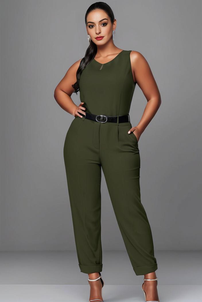 stylish sleeveless jumpsuit with tie waist and flap pockets for women 103121