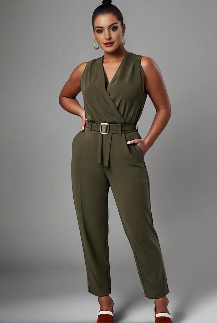stylish sleeveless jumpsuit with tie waist and flap pockets for women 103125
