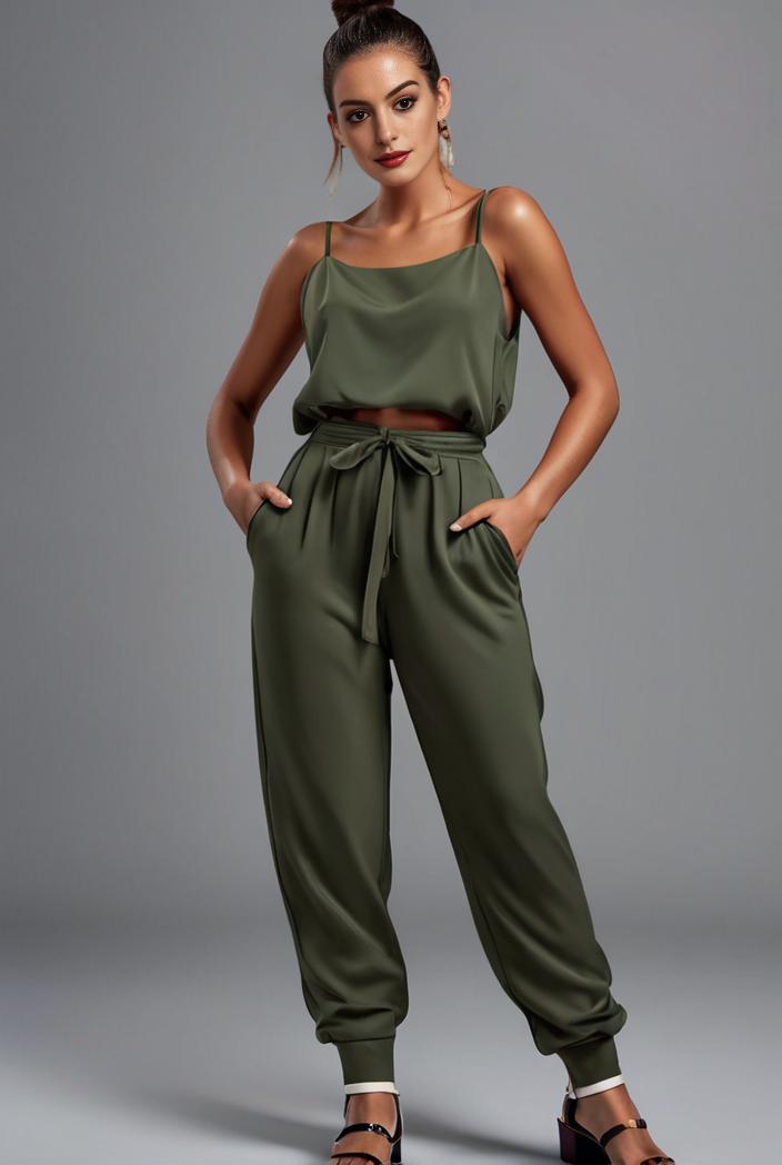 stylish sleeveless jumpsuit with tie waist and flap pockets for women 103128