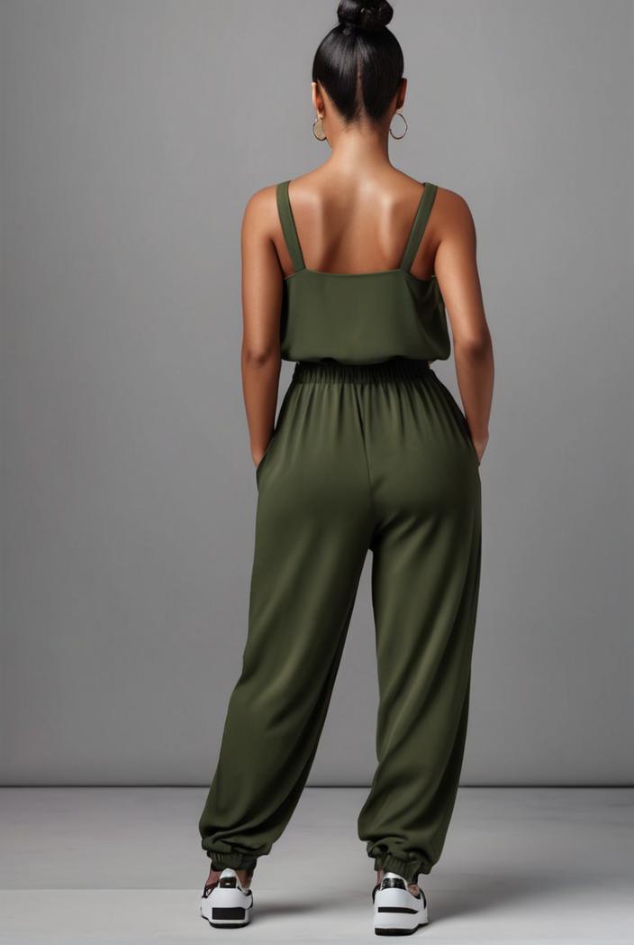 stylish sleeveless jumpsuit with tie waist and flap pockets for women 103137