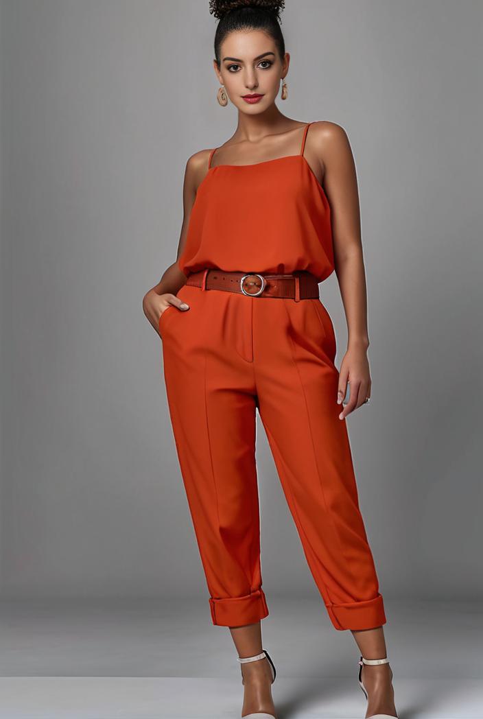stylish sleeveless jumpsuit with tie waist and flap pockets for women 103145