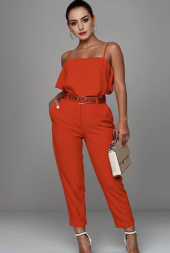 stylish sleeveless jumpsuit with tie waist and flap pockets for women 103153