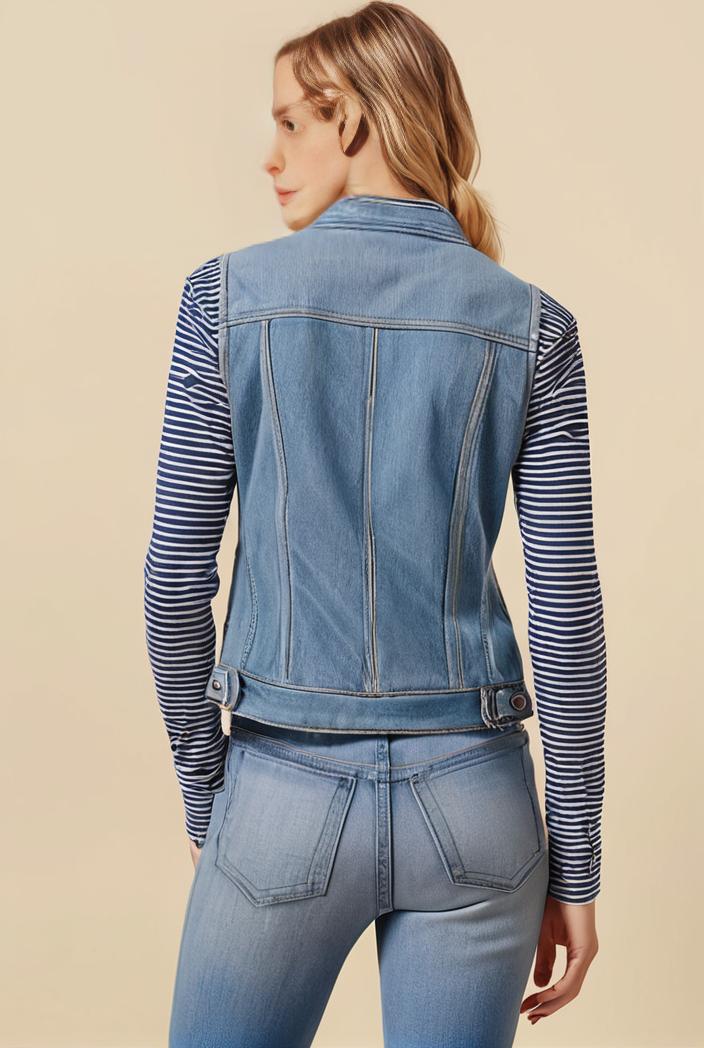 washed denim sleeveless vest with distressed ripped lapel women s denim jacket collection 107007