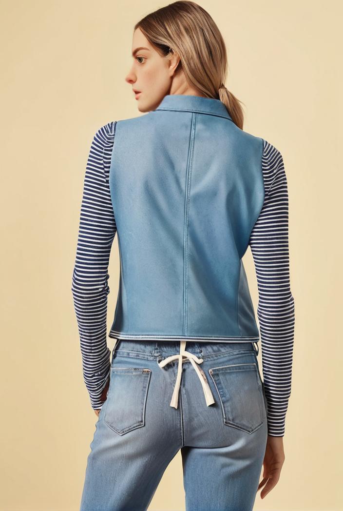 washed denim sleeveless vest with distressed ripped lapel women s denim jacket collection 107010