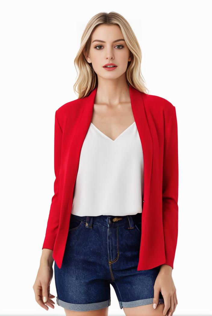 women s solid open front blazer with long sleeves for office wear 108258