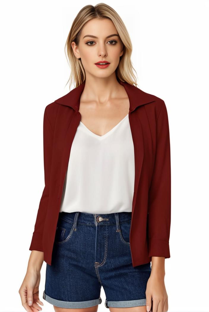 women s solid open front blazer with long sleeves for office wear 108279