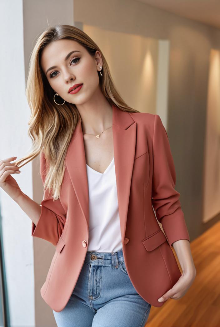 ladies solid button up blazer with long sleeves casual lapel design 116762