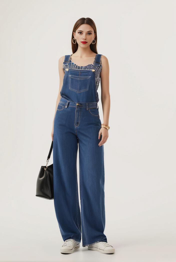 relaxed fit blue denim romper with slant pockets distressed denim coverall stylish women s denim outfit 120442