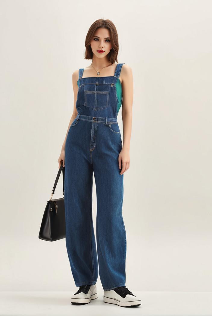 relaxed fit blue denim romper with slant pockets distressed denim coverall stylish women s denim outfit 120444